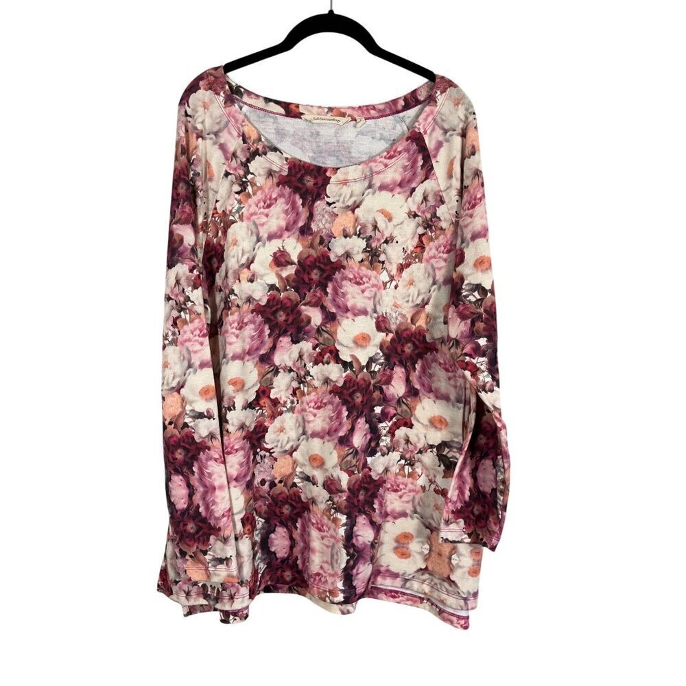 Soft Surroundings Sweatshirt Women L Pink Floral Tunic Cozy Boho Western Retro‎